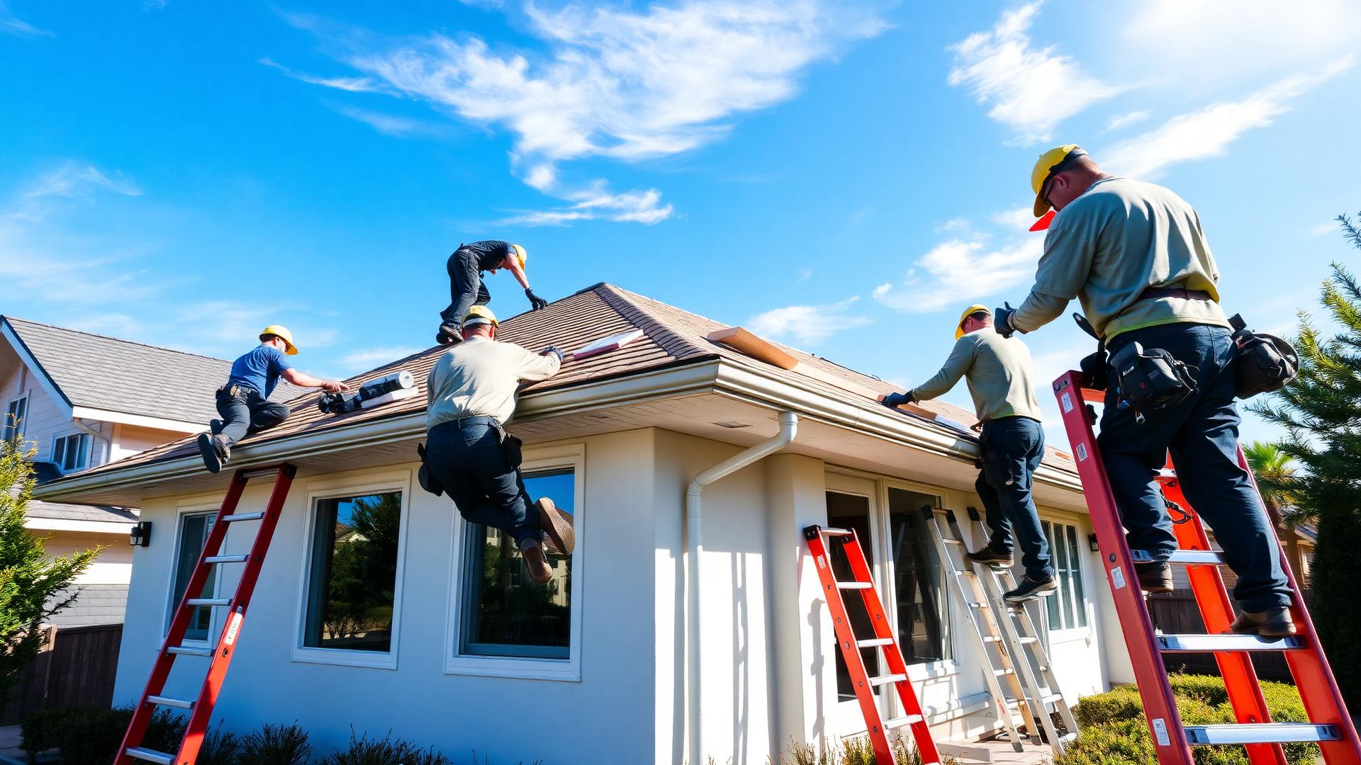 Roofing crew working on a residential home
